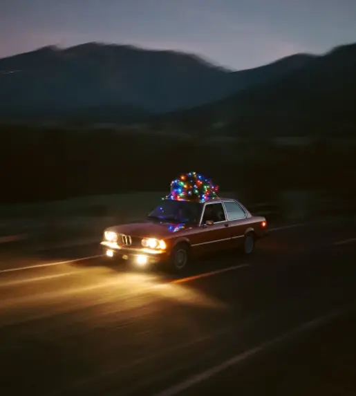 car with lights bright